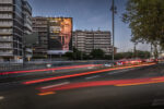 Rehabilitacion fachada con lona publicitaria - Avenida CArlos III, Barcelona